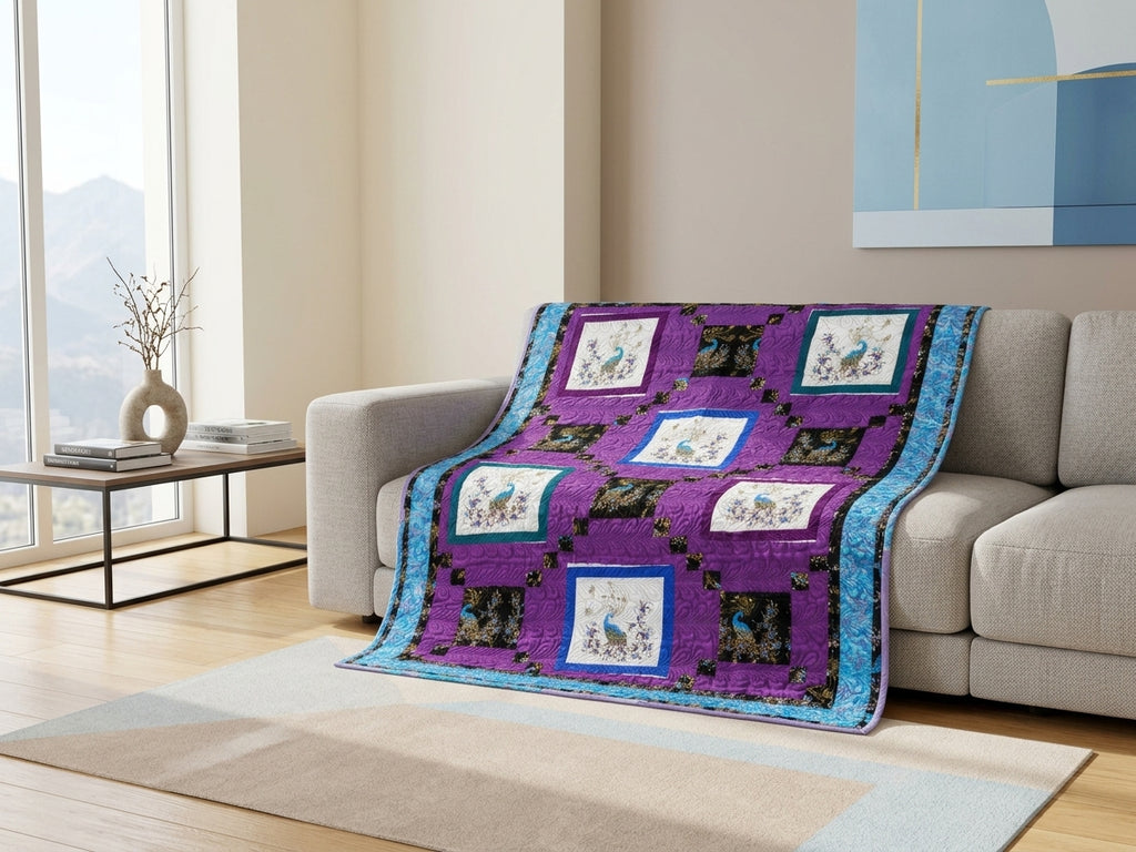 Purple Peacocks Artisan Quilt